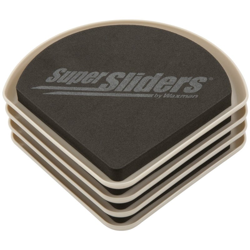 SUPER SLIDERS منزلقات أثاث بلاستيكية قابلة لإعادة الاستخدام بزوايا مربعة مقاس 5 بوصات للأرضيات المغطاة بالسجاد، سطح وسادة إسفنجية متينة لتثبيت آمن (عبوة من 4 قطع، بيج) - Image 4
